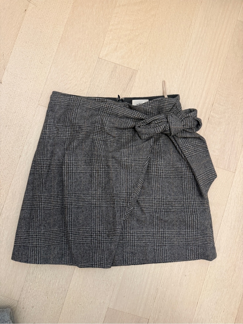 Aritzia Gray Plaid Wrap Mini Skirt with Side Bow